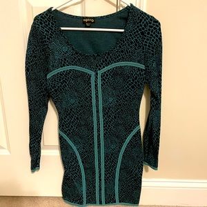 Bluejuice - Turquoise Cutout Patterned  Sweater Dress Long Sleeve - Small